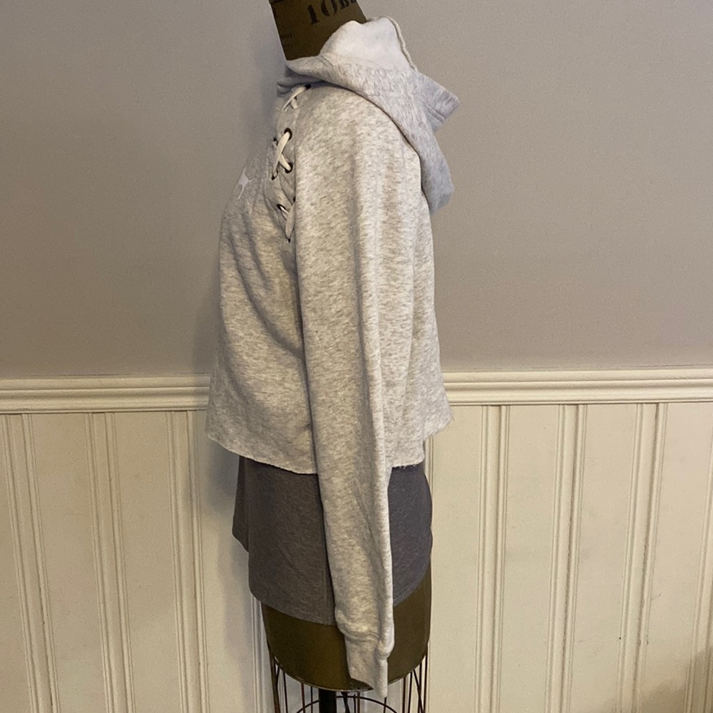 PINK - (Victoria’s Secret) - sweatshirt hoodie - light grey with lace up detail - Picture 6 of 10